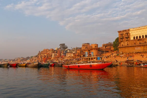 Anblick Von Varanasi Vom Ganga Fluss Bei Sonnenaufgang Indien — Stockfoto