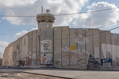 BETHELEM, PALESTINE - MAY 20, 2017:  view of  Israeli West Bank barrier from Bethlehem