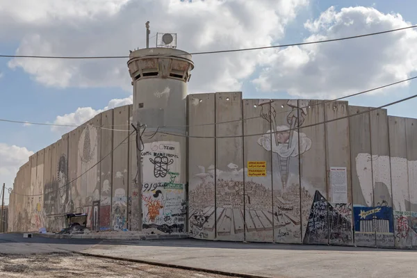 BETHELEM, PALESTINE - MAY 20, 2017:  view of  Israeli West Bank barrier from Bethlehem