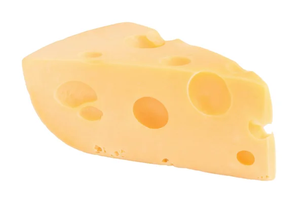 Dreieck Schnitt Von Käse Mit Löchern Isoliert Auf Weiß — Stockfoto