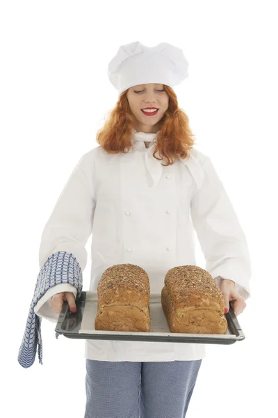 Chef pâtissier avec pain — Photo