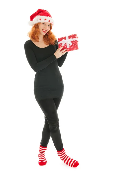 Young woman with gift for Christmas — Stock Photo, Image