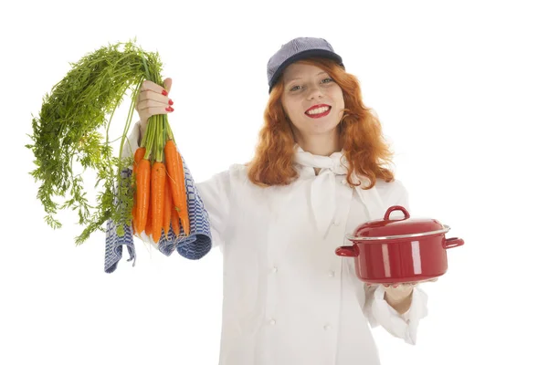野菜と女性料理人シェフ — ストック写真