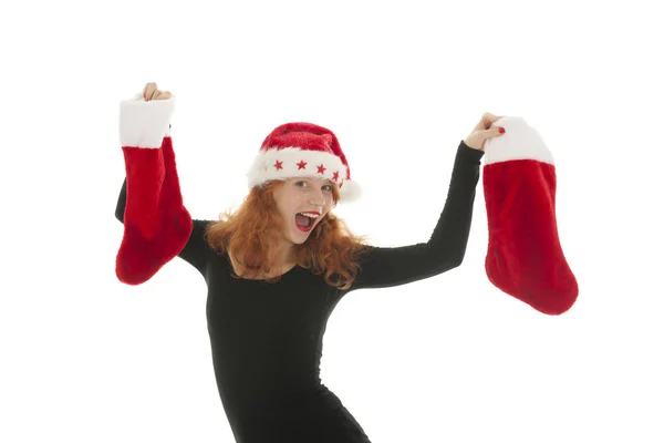 Mujer de Navidad con medias — Foto de Stock