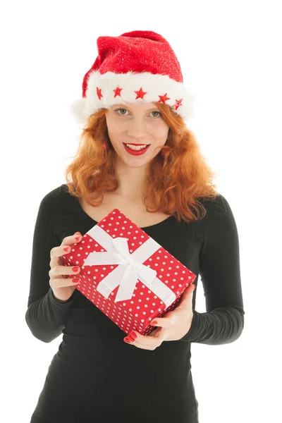 Christmas gift by young woman — Stock Photo, Image