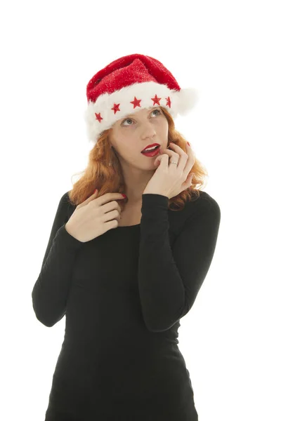 Donna di Natale con cappello di Babbo Natale — Foto Stock