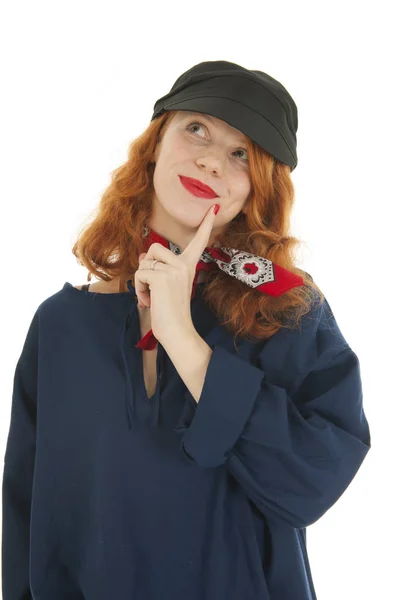 Kızıl saçlı kız kötü düşünme portre — Stok fotoğraf