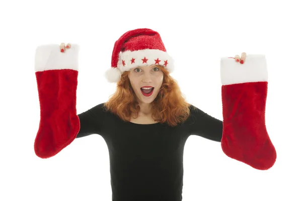 Mujer de Navidad con medias —  Fotos de Stock