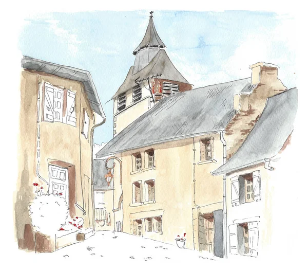 Illustrazione piccolo villaggio francese — Foto Stock