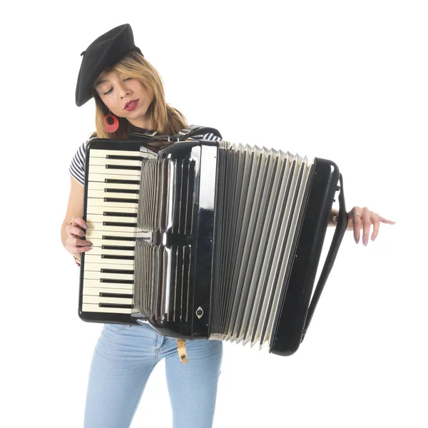 French girl with accordion — Stock Photo, Image