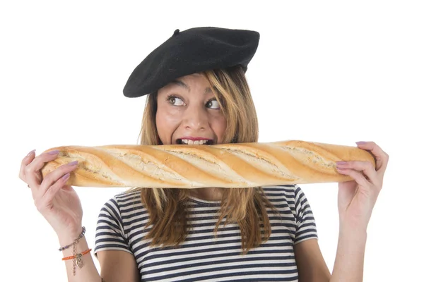 French young girl with typical bread — Stock Photo, Image