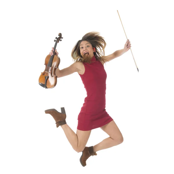 Hochsprung mit Geige — Stockfoto