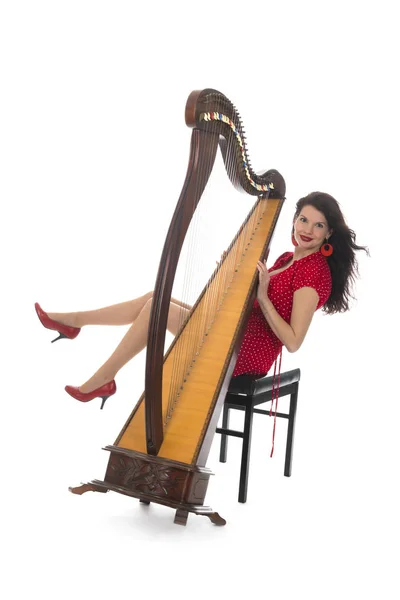 Junge Frau mit Harfe — Stockfoto