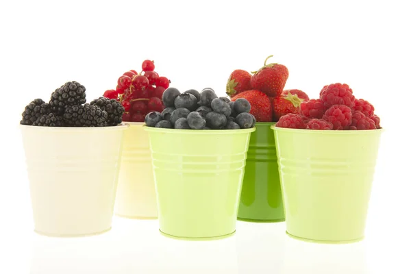 Buckets soft fruit isolated over white — Stock Photo, Image