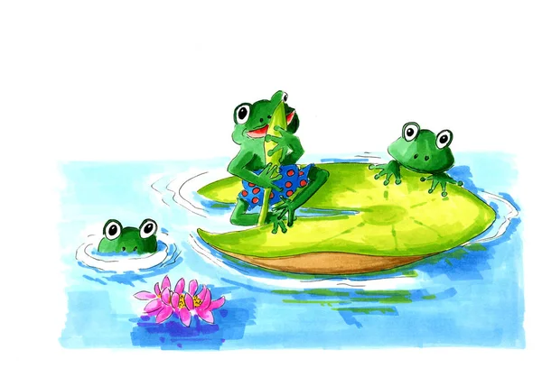 青蛙在水百合 — 图库照片