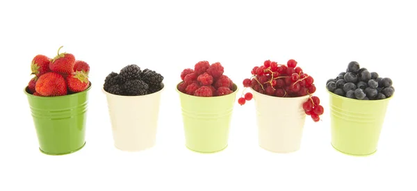 Buckets soft fruit isolated over white — Stock Photo, Image