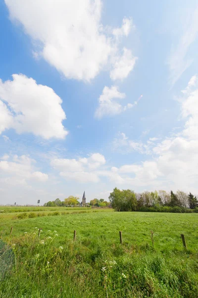 Paisagem típica holandesa com aldeia — Fotografia de Stock