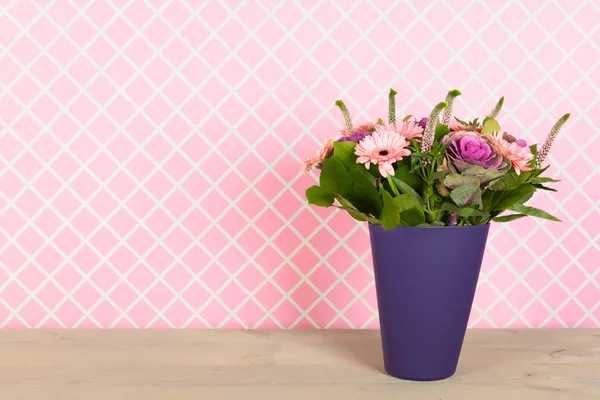 Colorful  bouquet flowers in blue vase — Stock Photo, Image