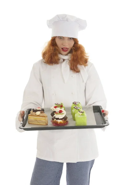 Cuoco fornaio femminile con dolci natalizi — Foto Stock