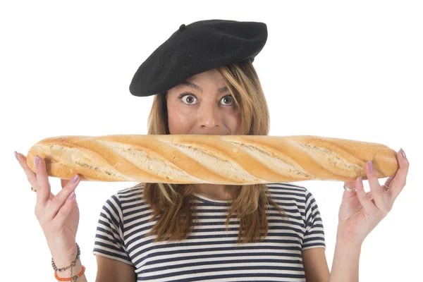 French young girl with typical bread — Stock Photo, Image