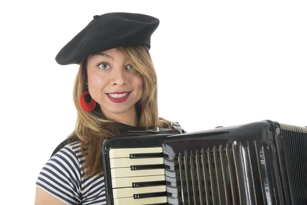 Porträt französisches Mädchen mit Ziehharmonika — Stockfoto