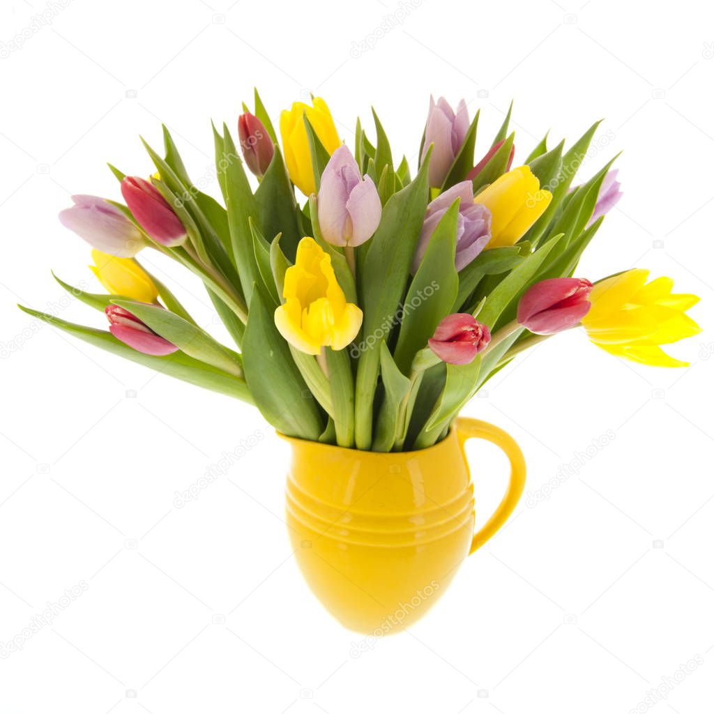 Mixed bouquet tulips in vase