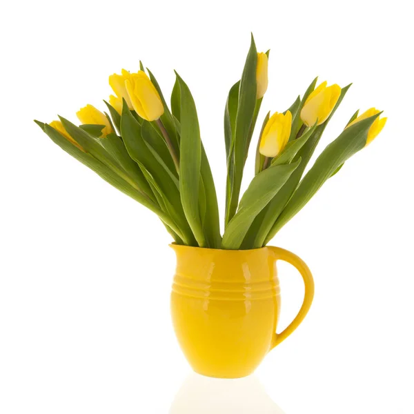 Yellow tulips in vase — Stock Photo, Image