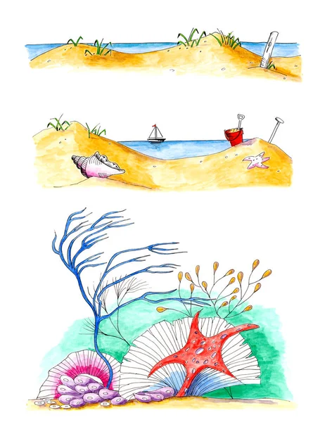 Summer beach illustrations — Stock Photo, Image