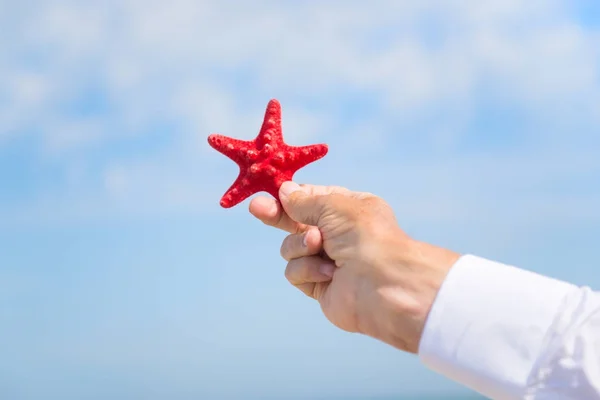 Starfish na mão homem de negócios — Fotografia de Stock