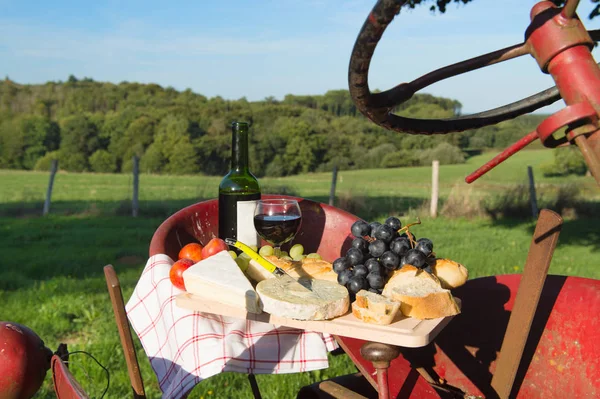 Franska ost vin och bröd — Stockfoto