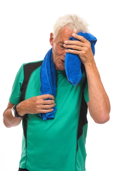 Portrait senior sport man with towel — Stock Photo, Image