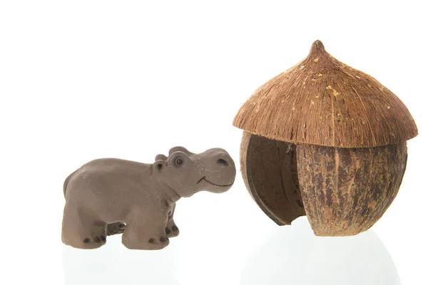 Tropical straw hut with hippo — Stock Photo, Image