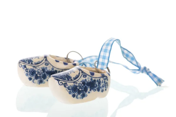Typical Dutch Delfts Blue Clogs Souvenir Isolated White Background — 스톡 사진
