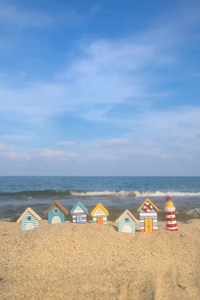 Cabañas Madera Miniatura Faro Playa — Foto de Stock