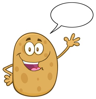 Mutlu patates karikatür karakter sallayarak 