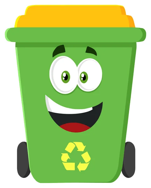 Счастливый Зеленый Recycle Bin мультфильм — стоковый вектор