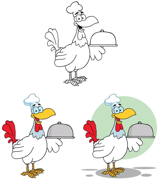 Rooster Bird Chef Serving A   Platter. — Stock Vector