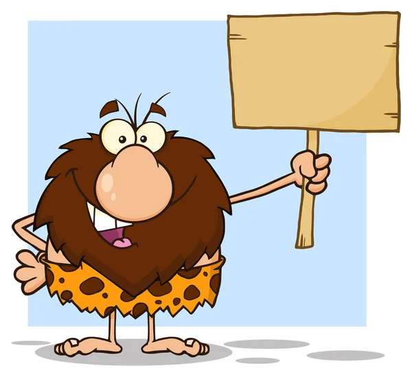 Feliz Masculino Caveman Cartoon Mascote — Vetor de Stock