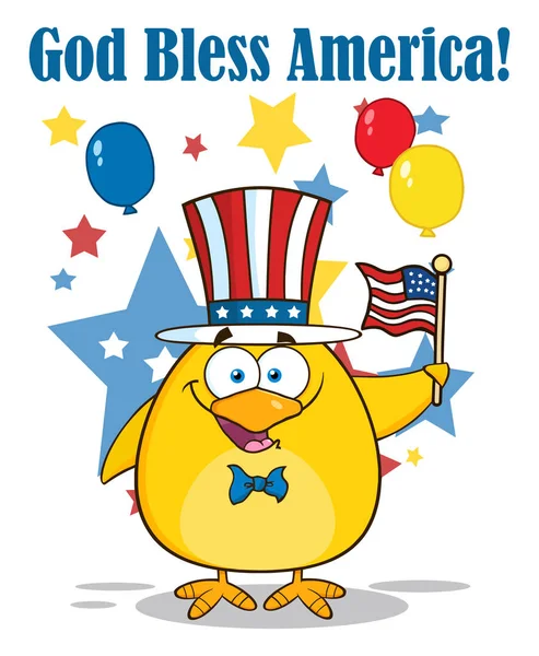 幸せの愛国心が強い黄色のひよこ漫画 — ストックベクタ
