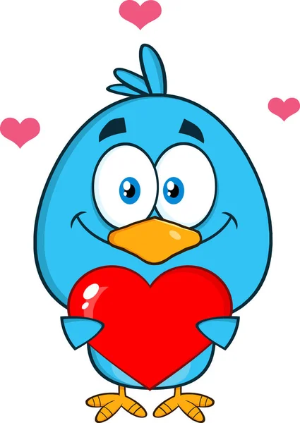Carácter de pájaro sosteniendo un corazón de amor . — Vector de stock