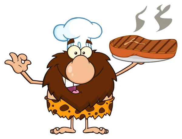 Chef Masculino Caveman Cartoon Mascote — Vetor de Stock