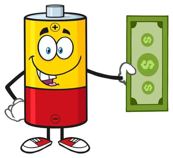 Battery Cartoon Mascot Character Holding — Stock Vector