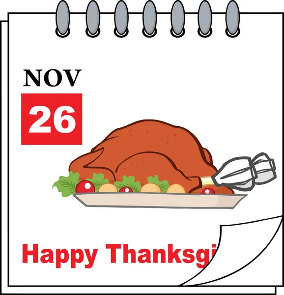 Calendar Page With Turkey — Stock Vector