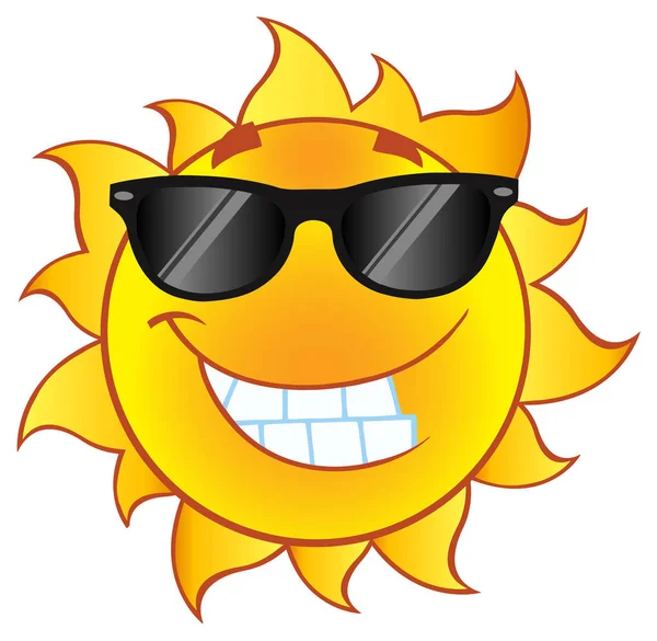 Gülümseyen yaz güneş çizgi film maskot — Stok Vektör