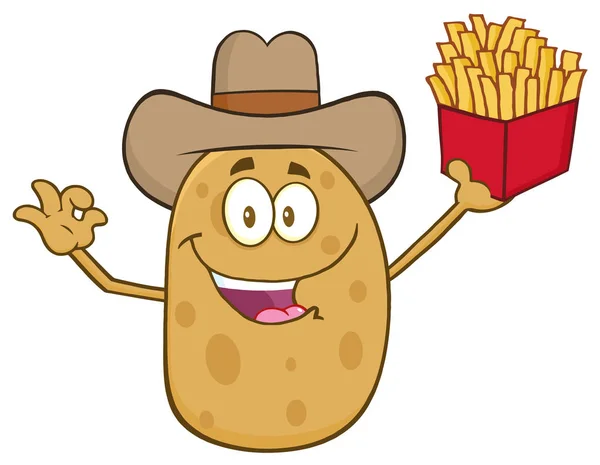 Cowboy personagem de batata Gesturing Ok — Vetor de Stock