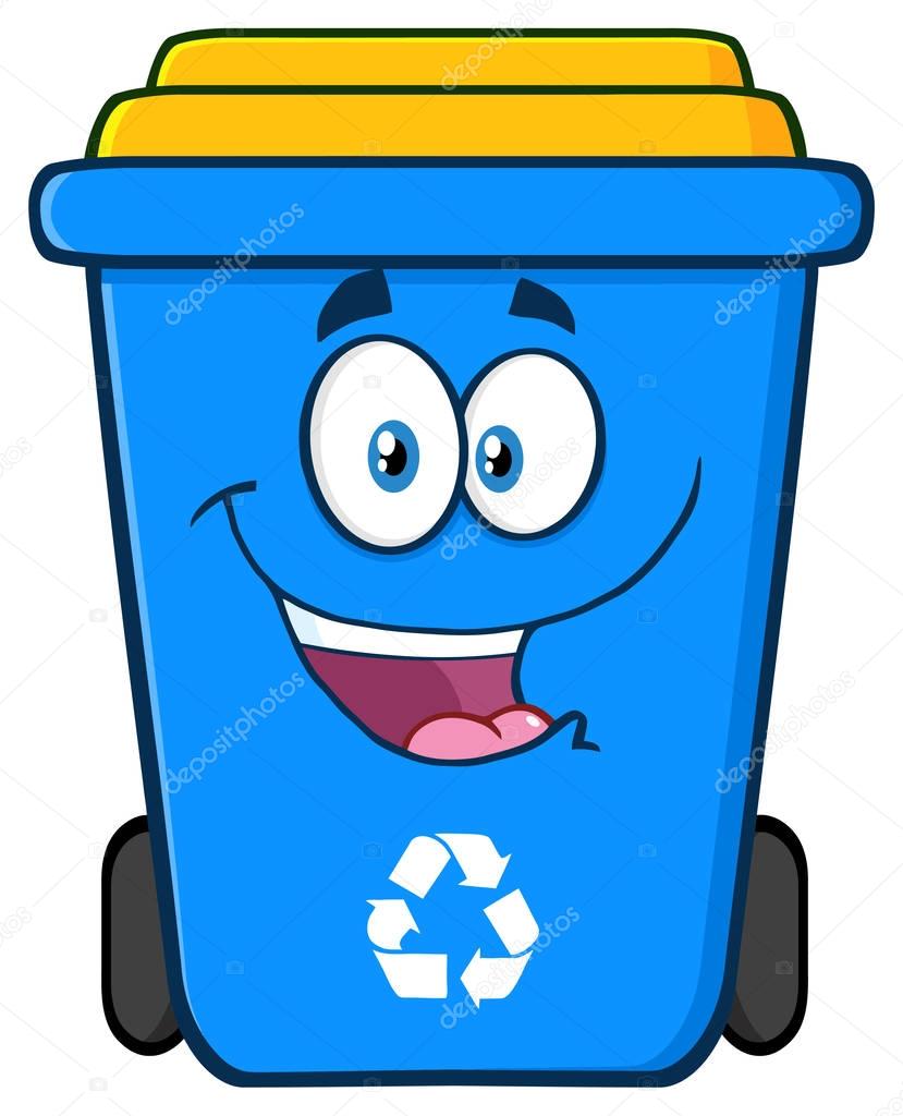 Happy Blue Recycle Bin Cartoon 