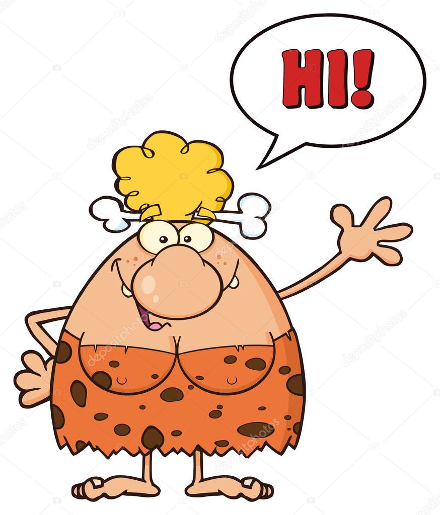 Happy Blonde Cave Woman Cartoon 