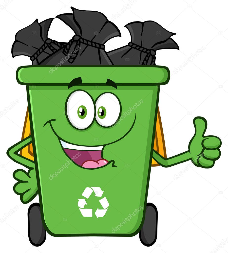 Happy Green Recycle Bin Cartoon 