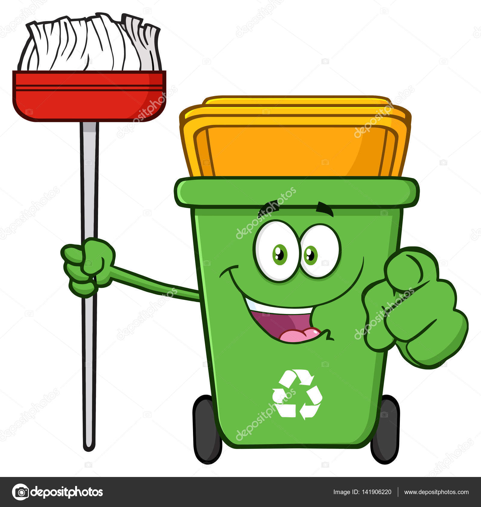 Green Recycling Bin Cartoon