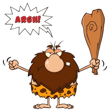 Kızgın erkek mağara adamı çizgi film maskot 